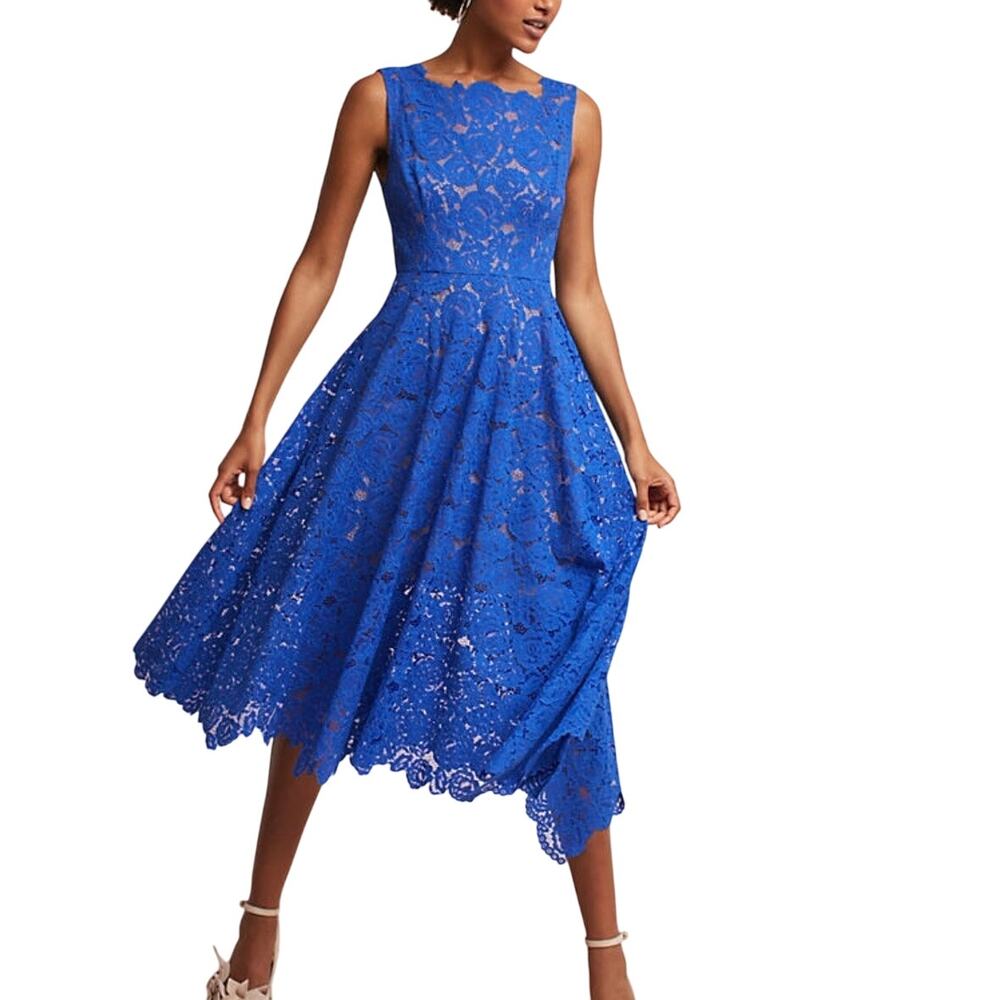 Tracy Reese Anthropologie Blue Lace Asymmetrical Midi Party Dress 8